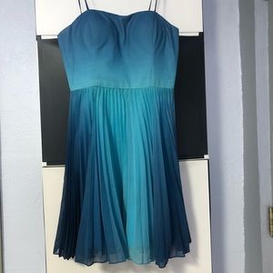 Aqua Strapless Pleated Dress